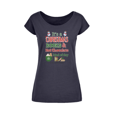 It's a Christmas Books and Hot Chocolate Kind of Day (UK) Wide Neck Womens T-Shirt XS-5XL