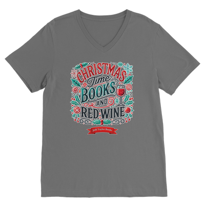 Christmas Time Books and Red Wine (UK) Classic V-Neck T-Shirt