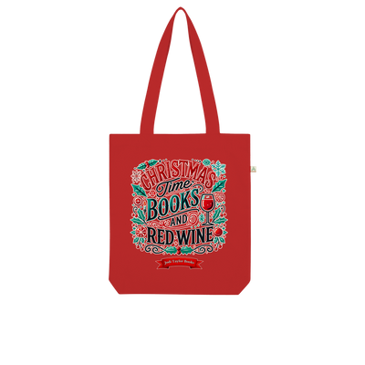 Christmas Time Books and Red Wine (UK) Organic Tote Bag