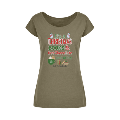 It's a Christmas Books and Hot Chocolate Kind of Day (UK) Wide Neck Womens T-Shirt XS-5XL