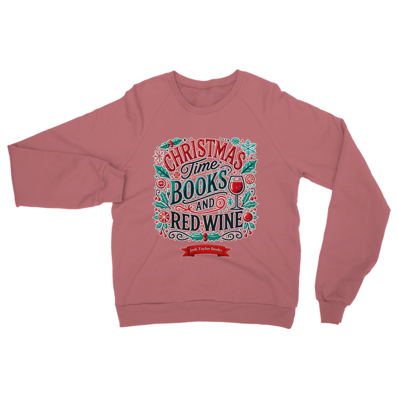 Christmas Time Books and Red Wine (UK) Classic Adult Sweatshirt up to 5XL