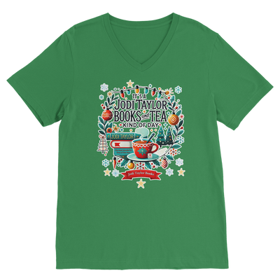 It's a Christmas Books and Tea Kind of Day (UK) Classic V-Neck T-Shirt