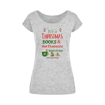 It's a Christmas Books and Hot Chocolate Kind of Day (UK) Wide Neck Womens T-Shirt XS-5XL