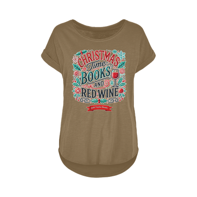 Christmas Time Books and Red Wine (UK) Women's Long Slub T-Shirt XS-5XL