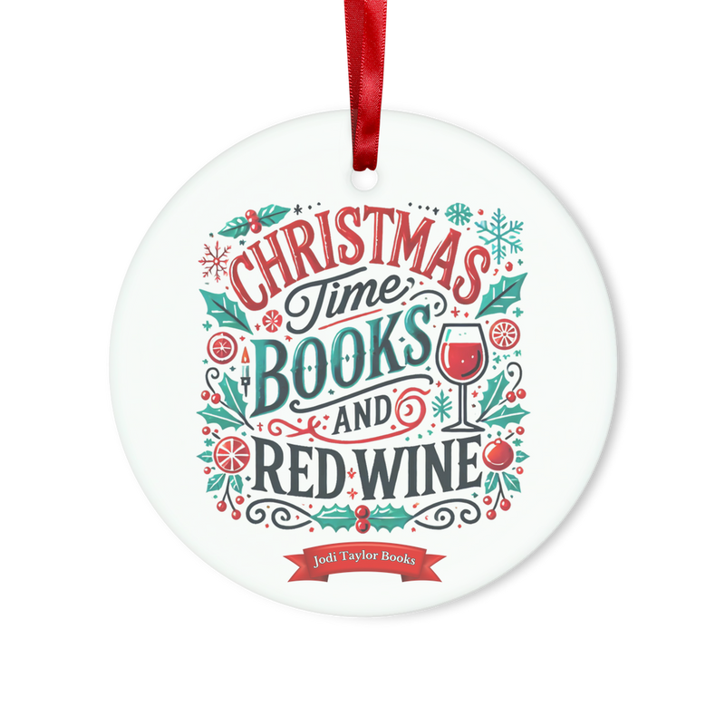 Christmas Time Books and Red Wine (UK) Glass Hanging Ornament