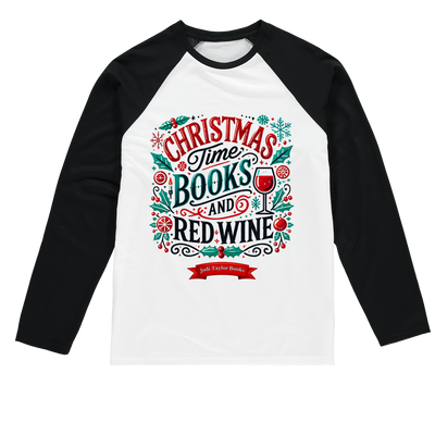 Christmas Time Books and Red Wine (UK) Baseball Long Sleeve T-Shirt