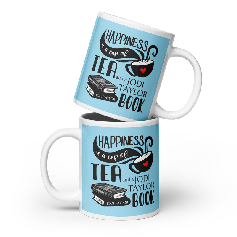 Happiness is a Cup of Tea and a Jodi Taylor Book mug available in 3 sizes (UK, Europe, USA, Canada and Australia)